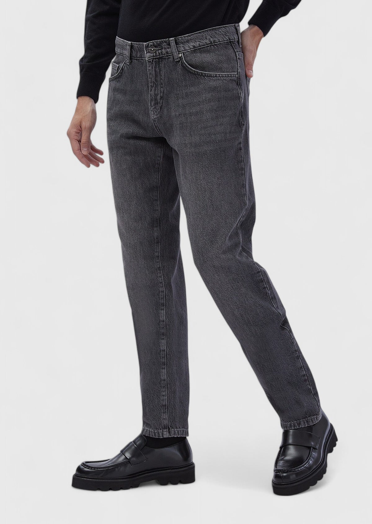 Koyu Gri Düz Regular Fit Denim %100 Pamuk Pantolon