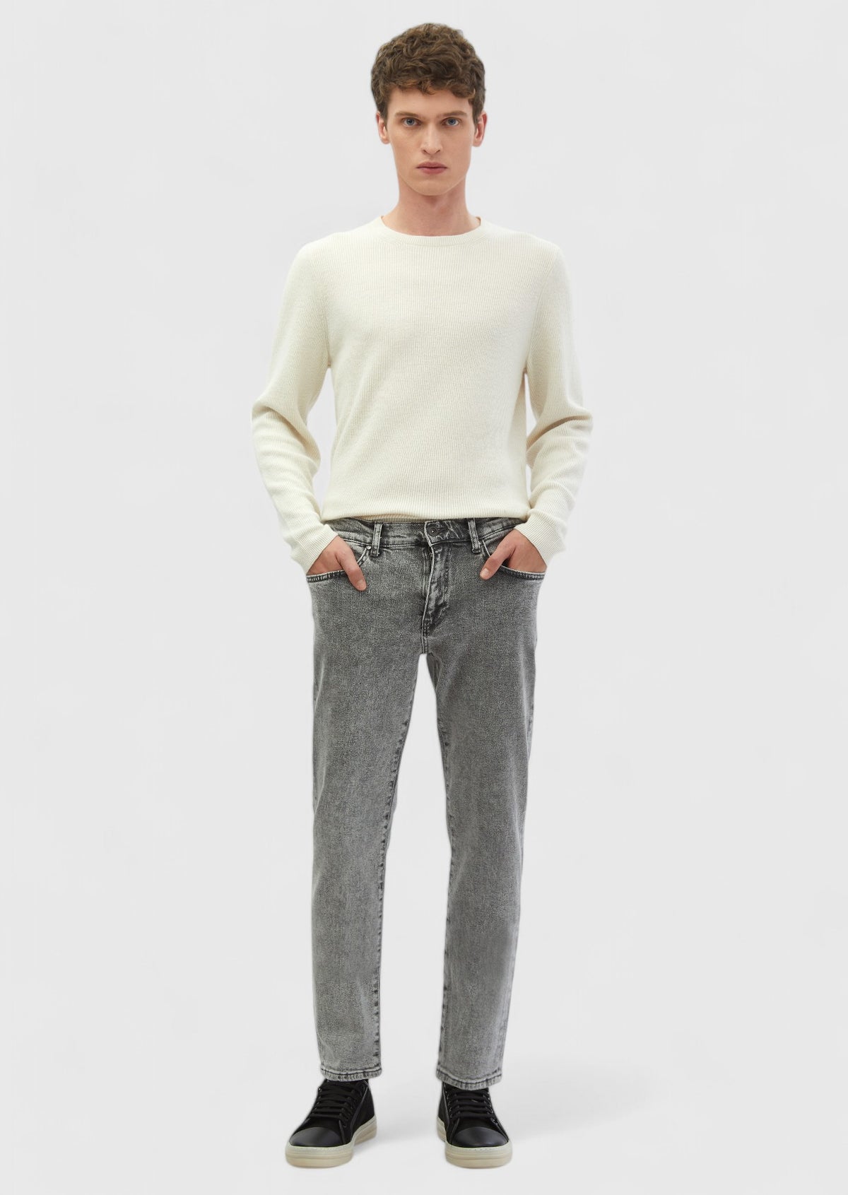 Gri Düz Regular Fit Denim %100 Pamuk Pantolon
