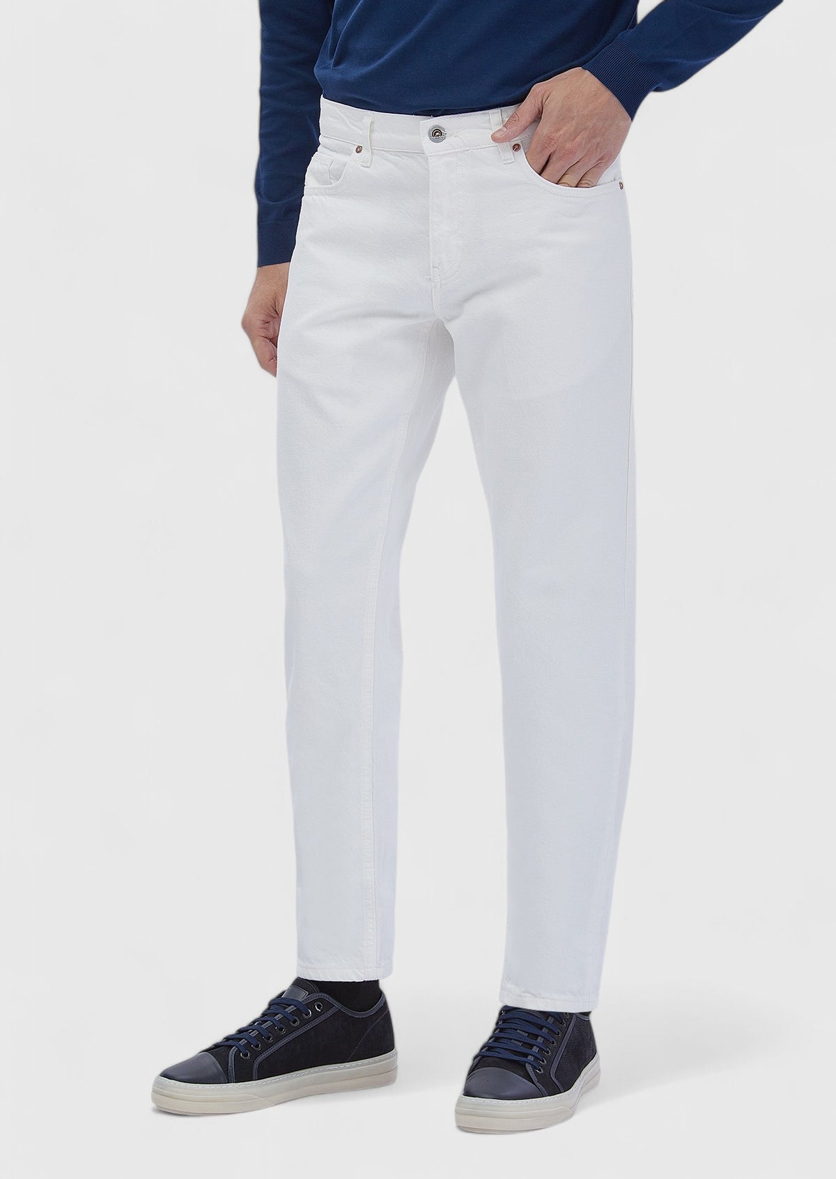 Beyaz Düz Regular Fit Denim %100 Pamuk Pantolon