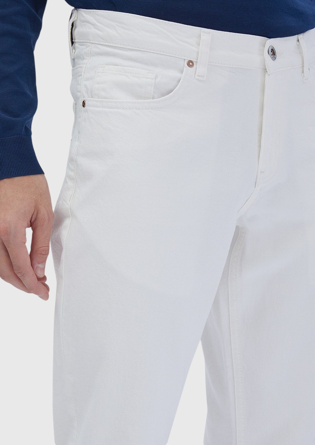 Beyaz Düz Regular Fit Denim %100 Pamuk Pantolon