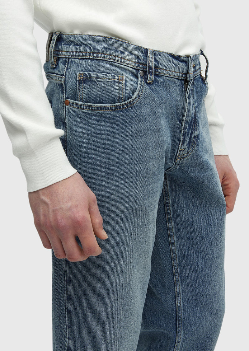 Mavi Düz Loose Fit Denim Pamuk Karışımlı Pantolon