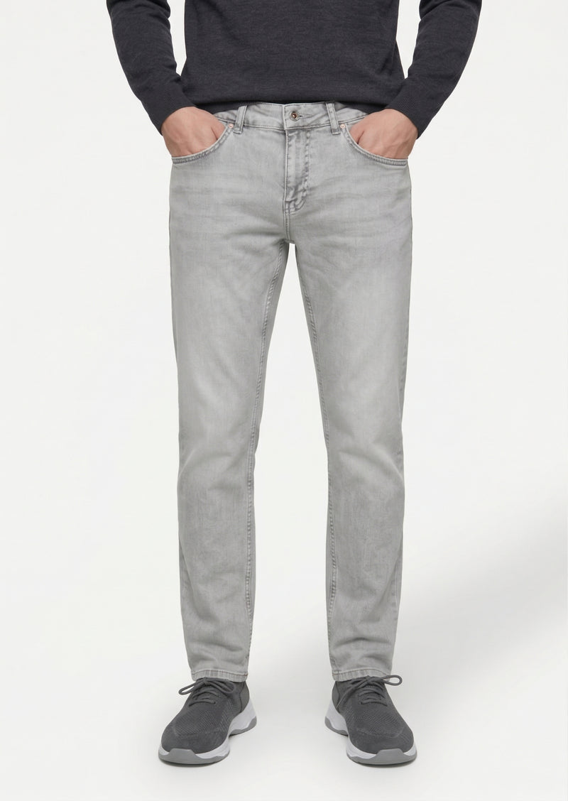 Gri Düz Slim Fit Denim Pamuk Karışımlı Pantolon