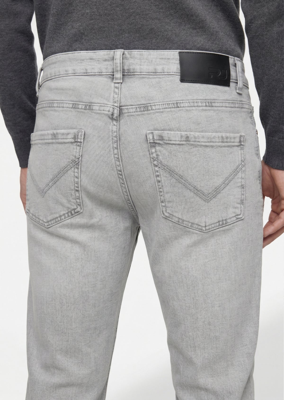 Gri Düz Slim Fit Denim Pamuk Karışımlı Pantolon