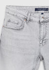 Gri Düz Slim Fit Denim Pamuk Karışımlı Pantolon