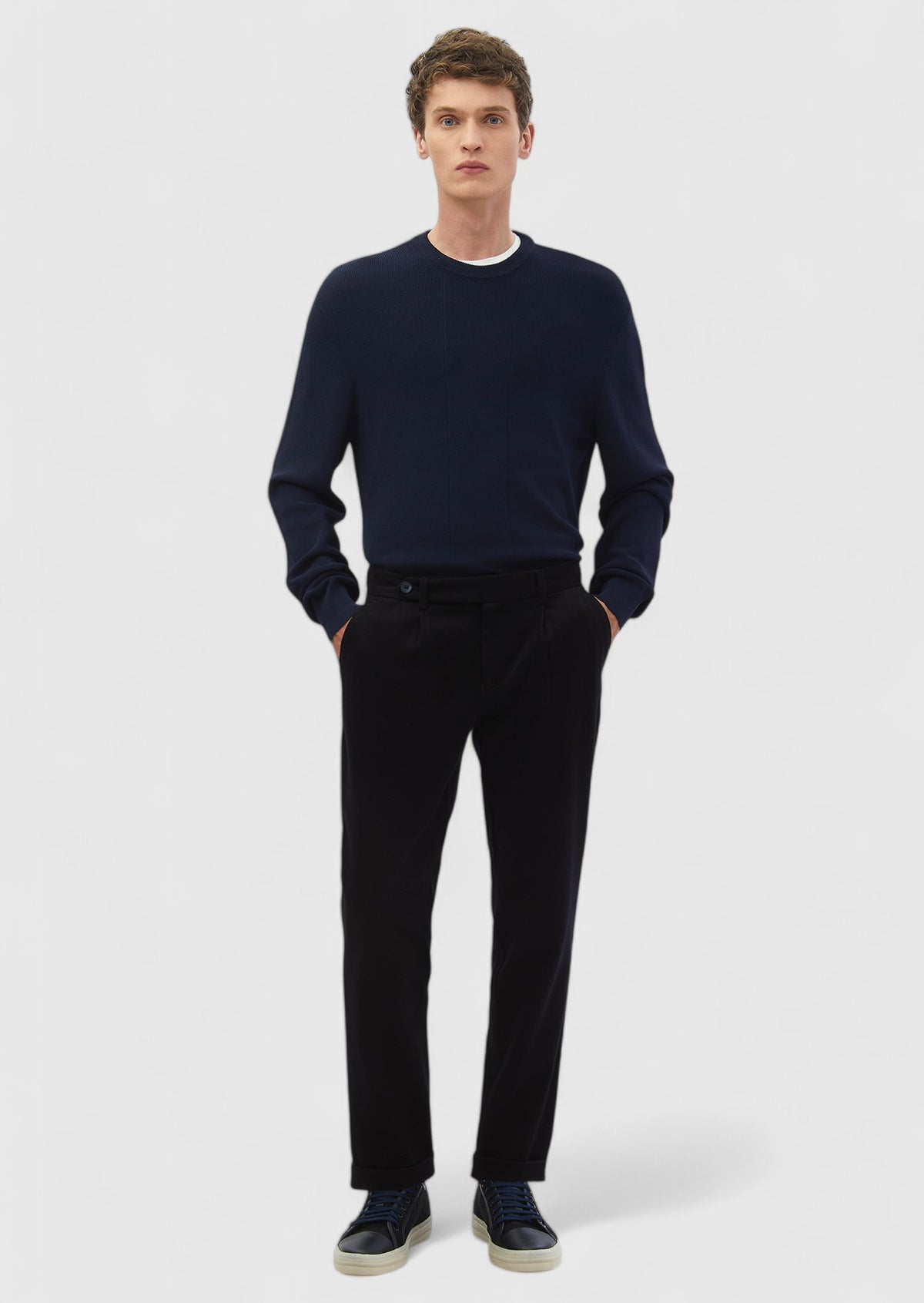 Lacivert Düz Dokuma Regular Fit Casual %100 Pamuk Pantolon