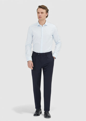 Lacivert Düz Dokuma Regular Fit Casual Yün Karışımlı Pantolon