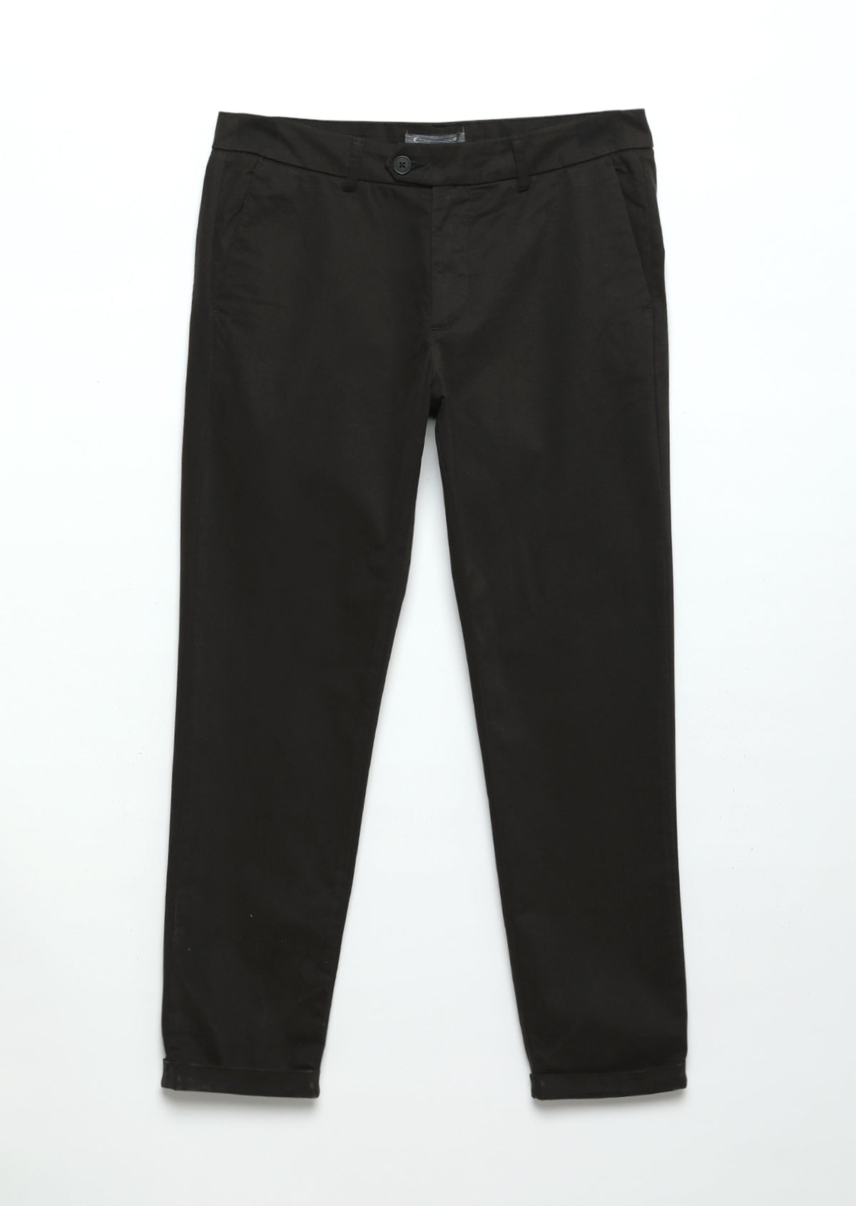 Siyah Düz Dokuma Regular Fit Casual Pamuk Karışımlı Pantolon