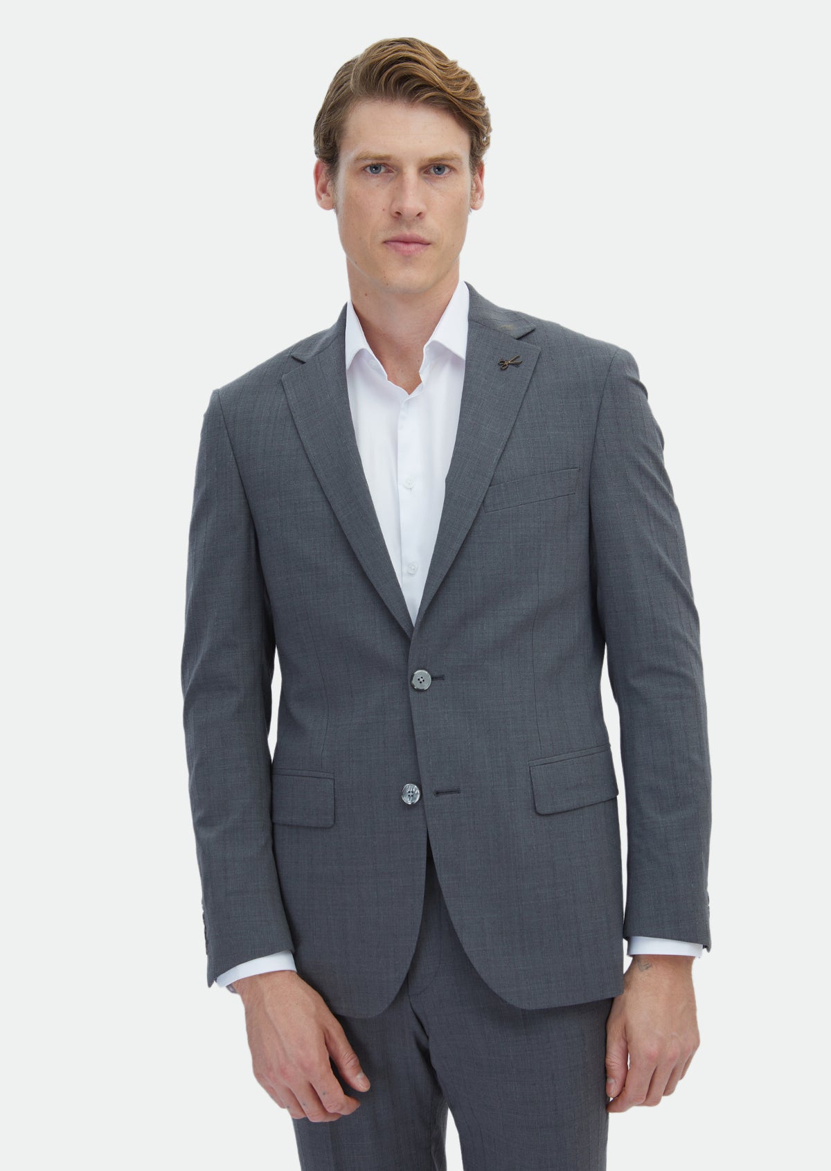 Grey Striped Modern Fit Wool Blended Suit