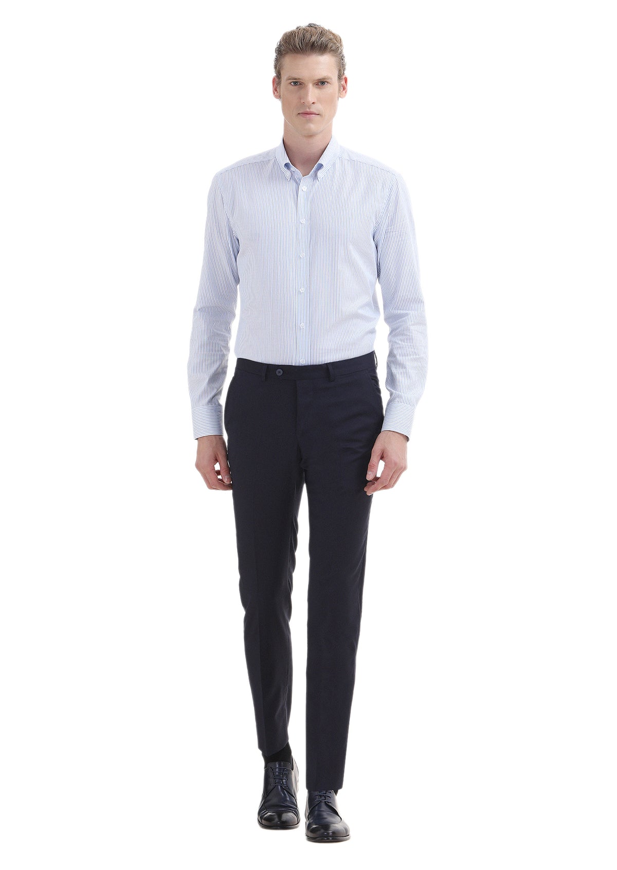Lacivert Düz Kumaş Slim Fit Klasik %100 Yün Pantolon