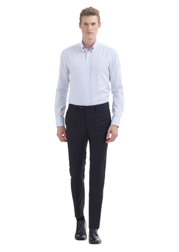 Lacivert Düz Kumaş Slim Fit Klasik %100 Yün Pantolon