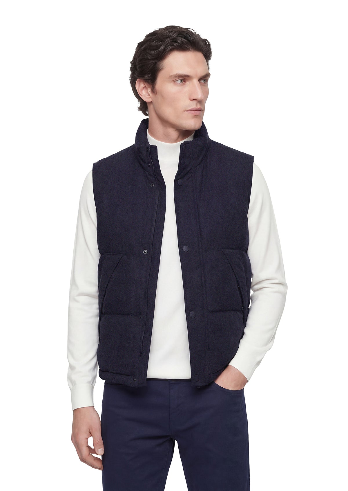 Lacivert Regular Fit Dik Yaka Casual Dokuma Spor Yelek