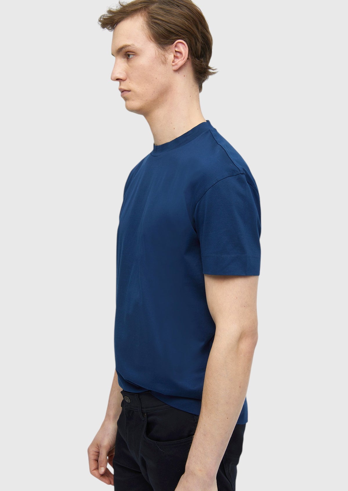 İndigo Düz Bisiklet Yaka %100 Pamuk T-Shirt