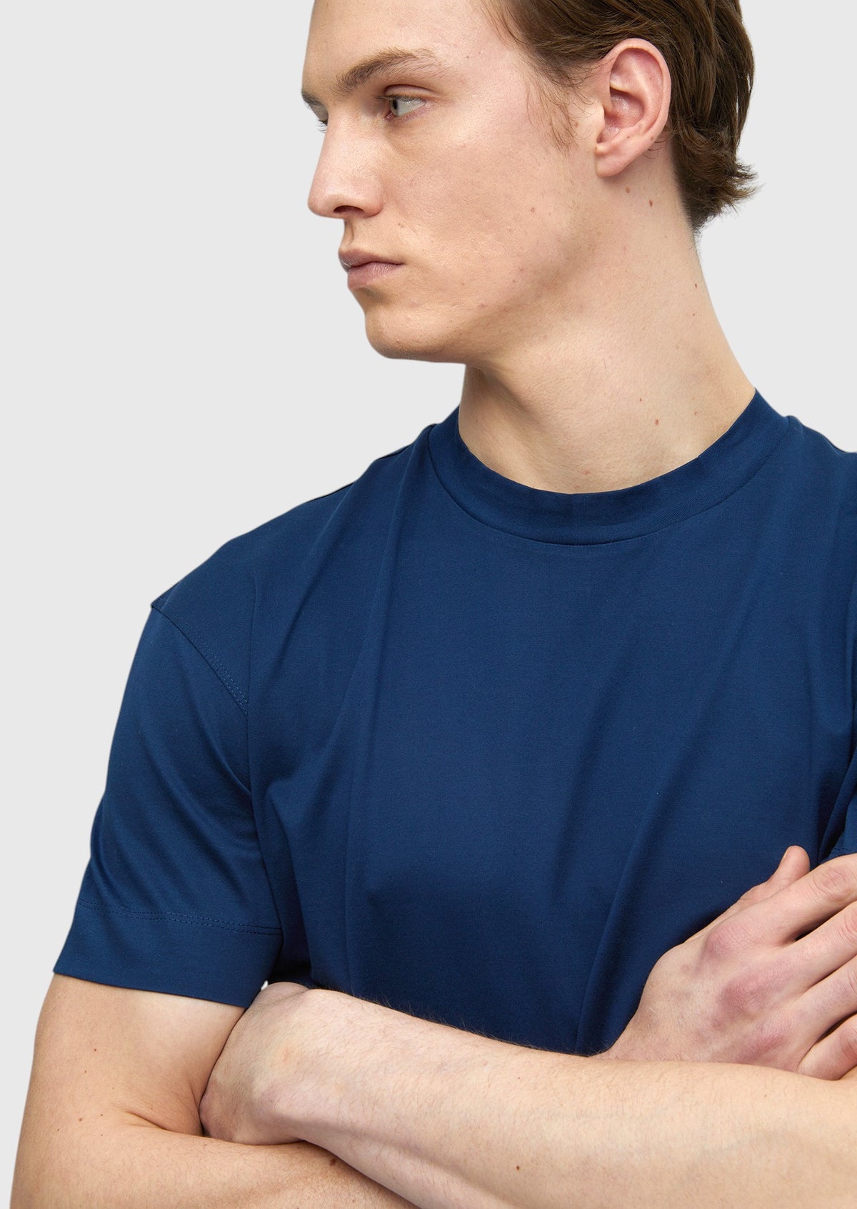 İndigo Düz Bisiklet Yaka %100 Pamuk T-Shirt