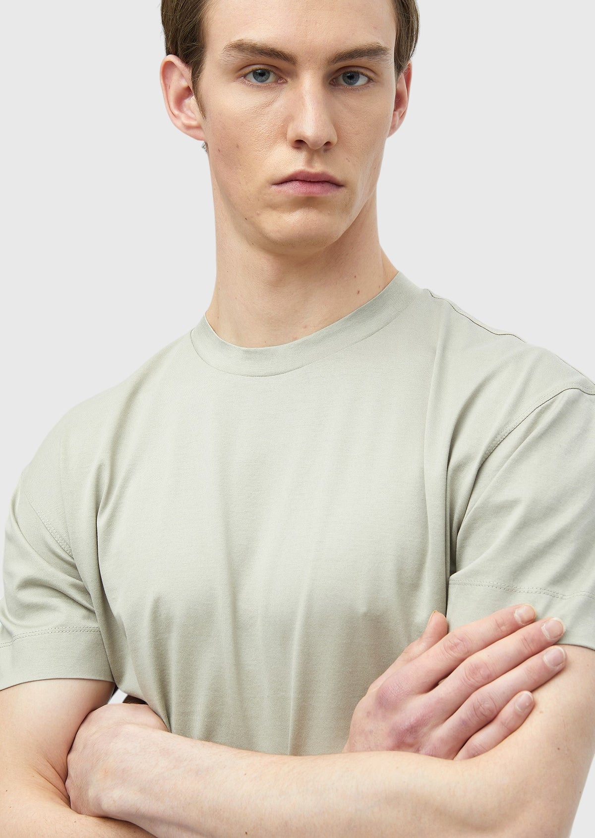 Bej Düz Bisiklet Yaka %100 Pamuk T-Shirt