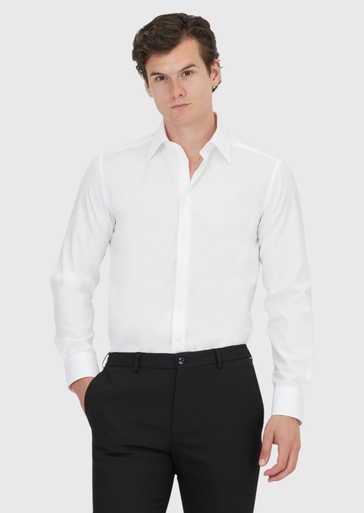 White Plain Regular Fit Long Weaving Classical 100% Cotton Shirt