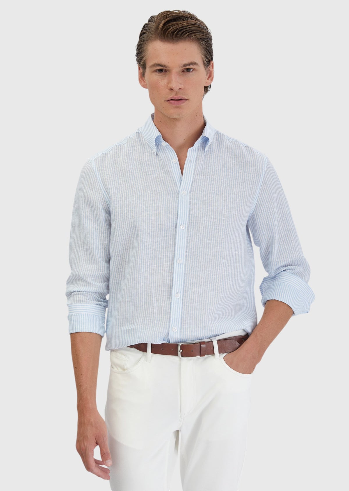 Blue Striped Casual Fit Long Weaving Casual Shirt