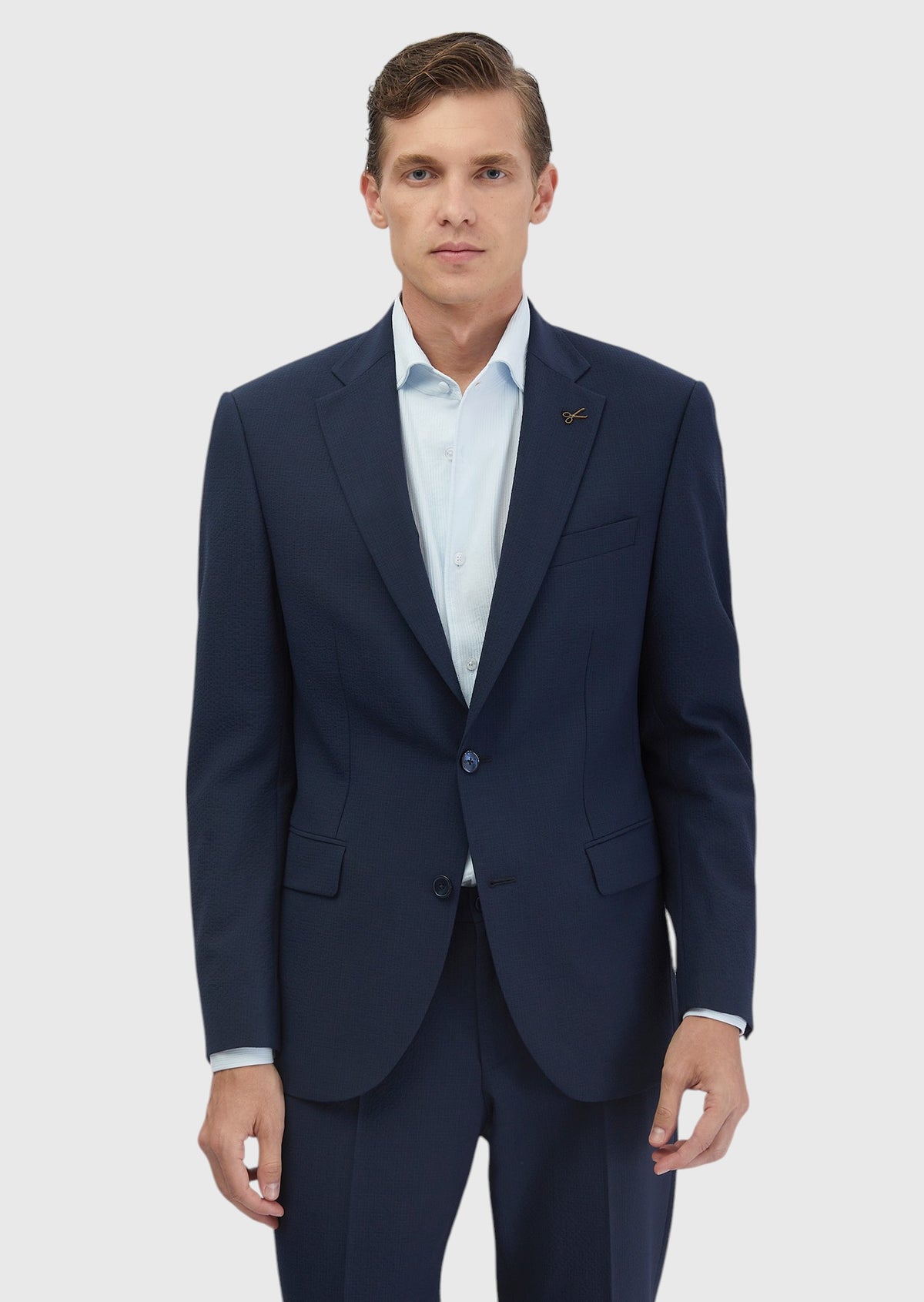 Lacivert Mikro Modern Fit Yün Karışımlı Takım Elbise