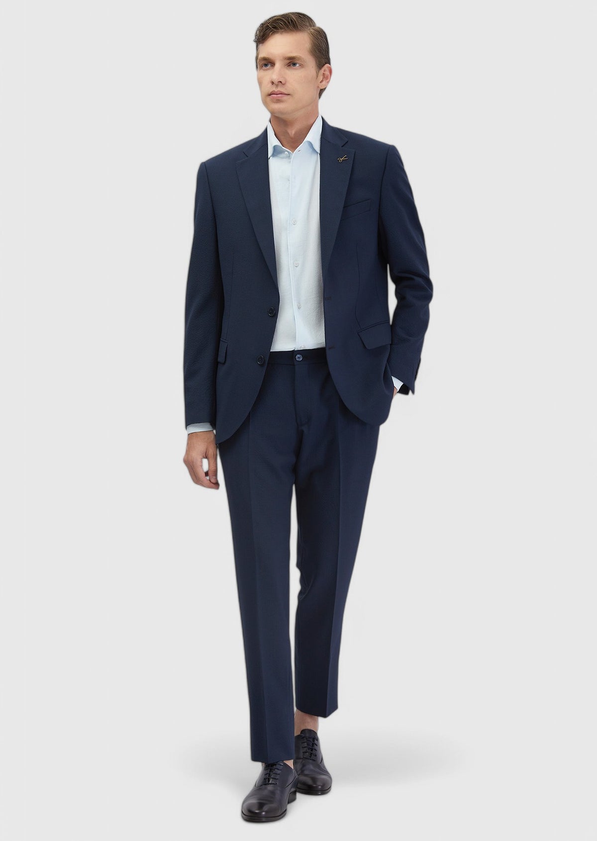 Lacivert Mikro Modern Fit Yün Karışımlı Takım Elbise