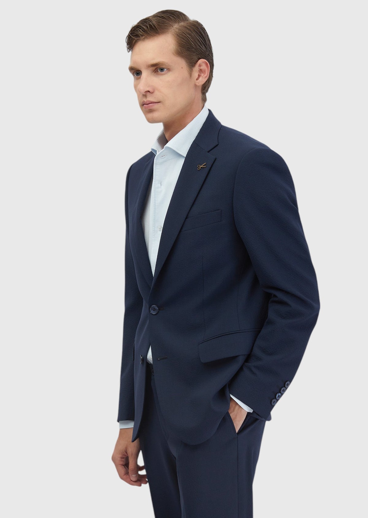 Lacivert Mikro Modern Fit Yün Karışımlı Takım Elbise