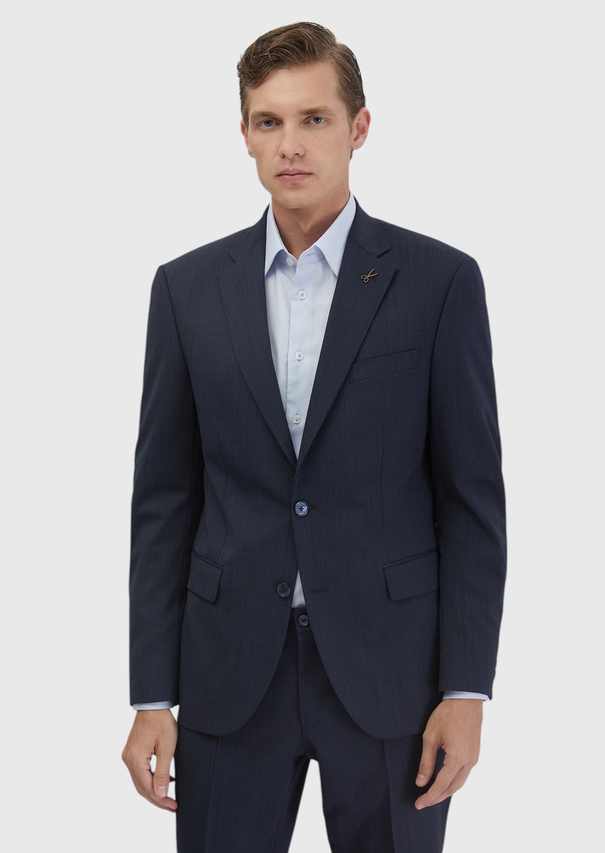 İndigo Mikro Modern Fit Yün Karışımlı Takım Elbise
