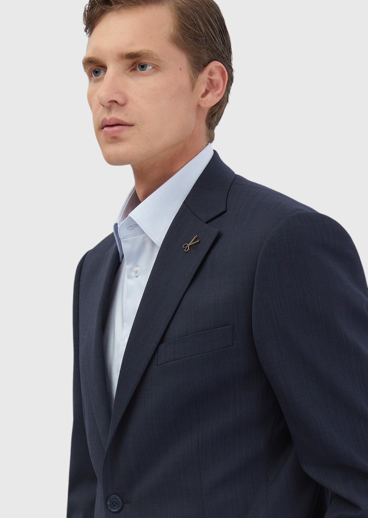 İndigo Mikro Modern Fit Yün Karışımlı Takım Elbise
