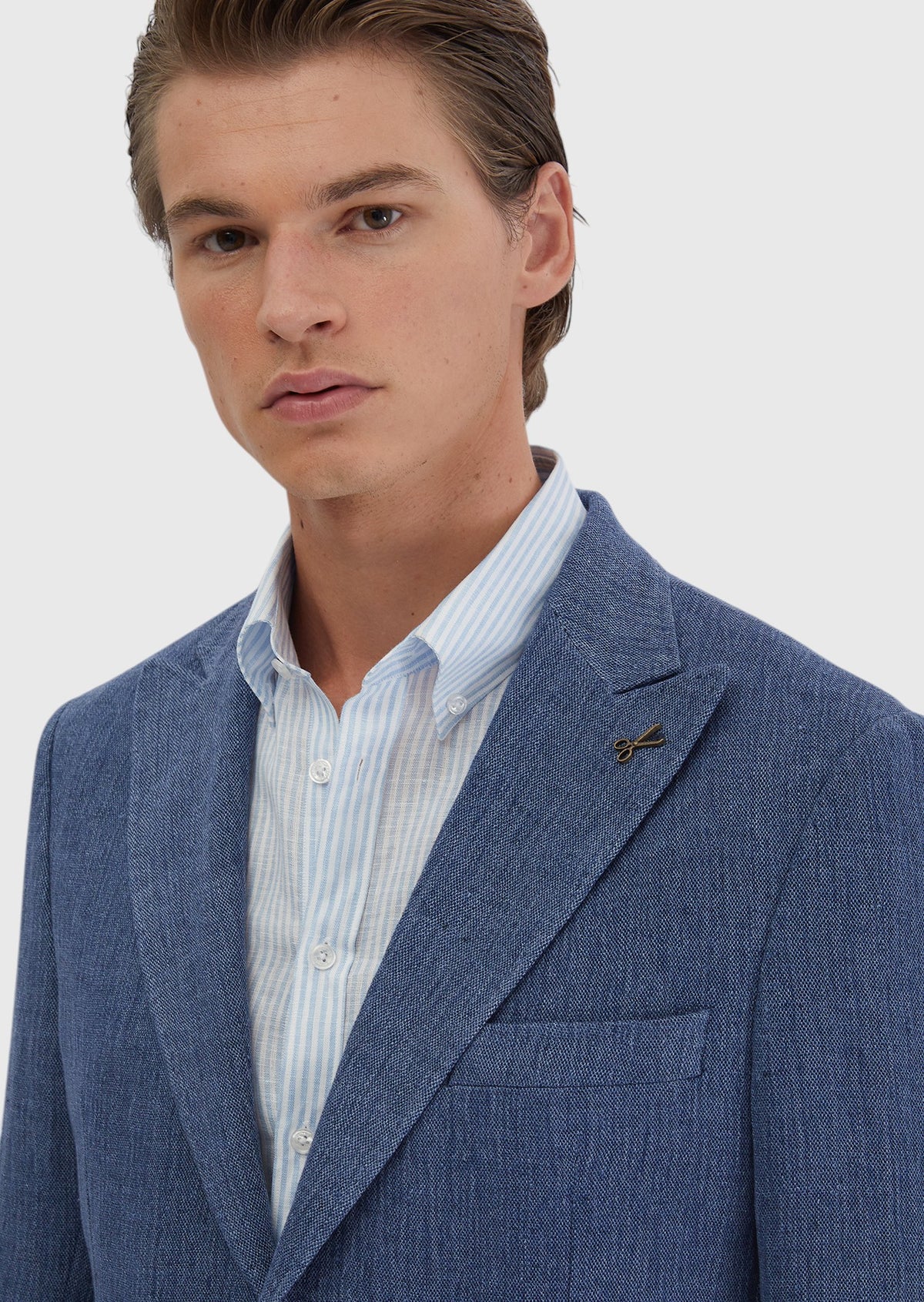 Açık İndigo Düz Shirt Shoulder Slim Fit Keten Karışımlı Ceket