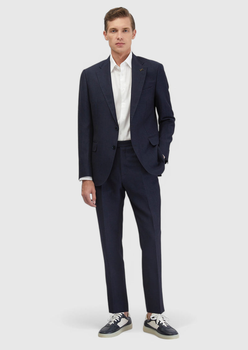 İndigo Çizgili Zeroweight Slim Fit Yün Karışımlı Takım Elbise