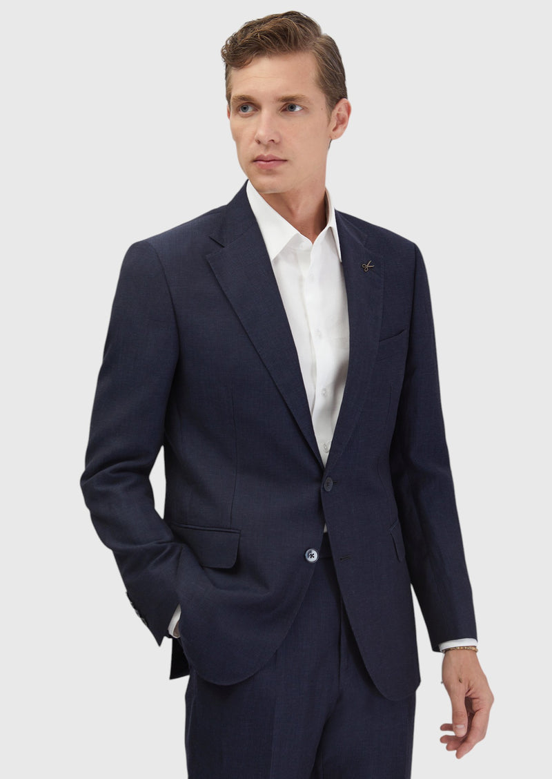 İndigo Çizgili Zeroweight Slim Fit Yün Karışımlı Takım Elbise