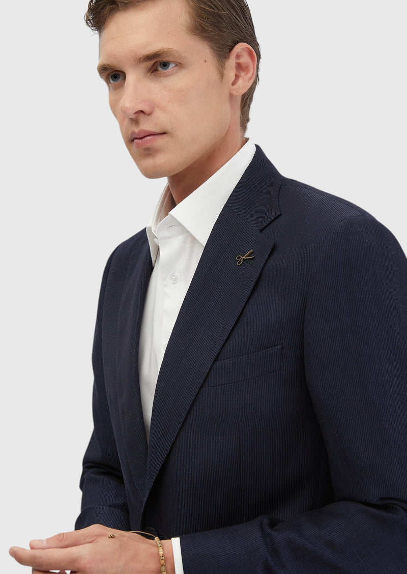 İndigo Çizgili Zeroweight Slim Fit Yün Karışımlı Takım Elbise