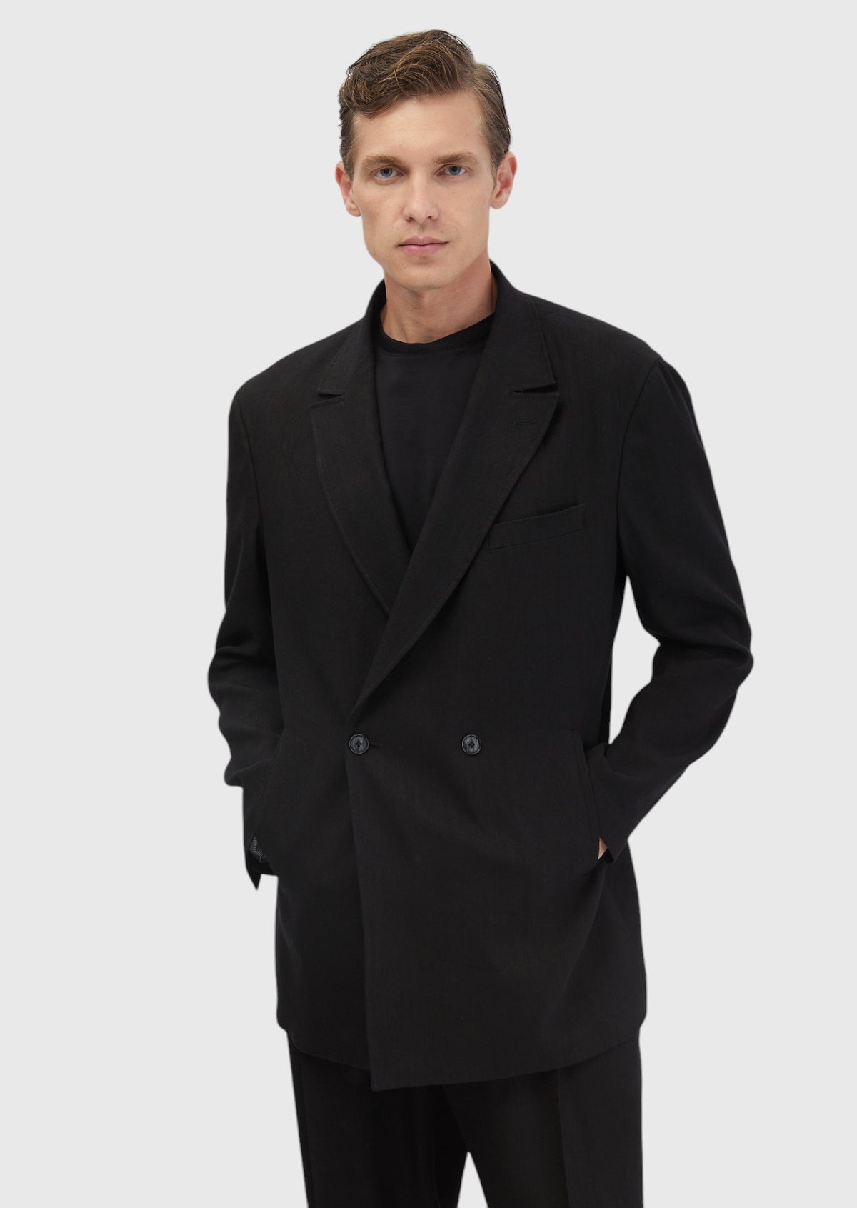 Siyah Düz Zeroweight Slim Fit Yün Karışımlı Takım Elbise