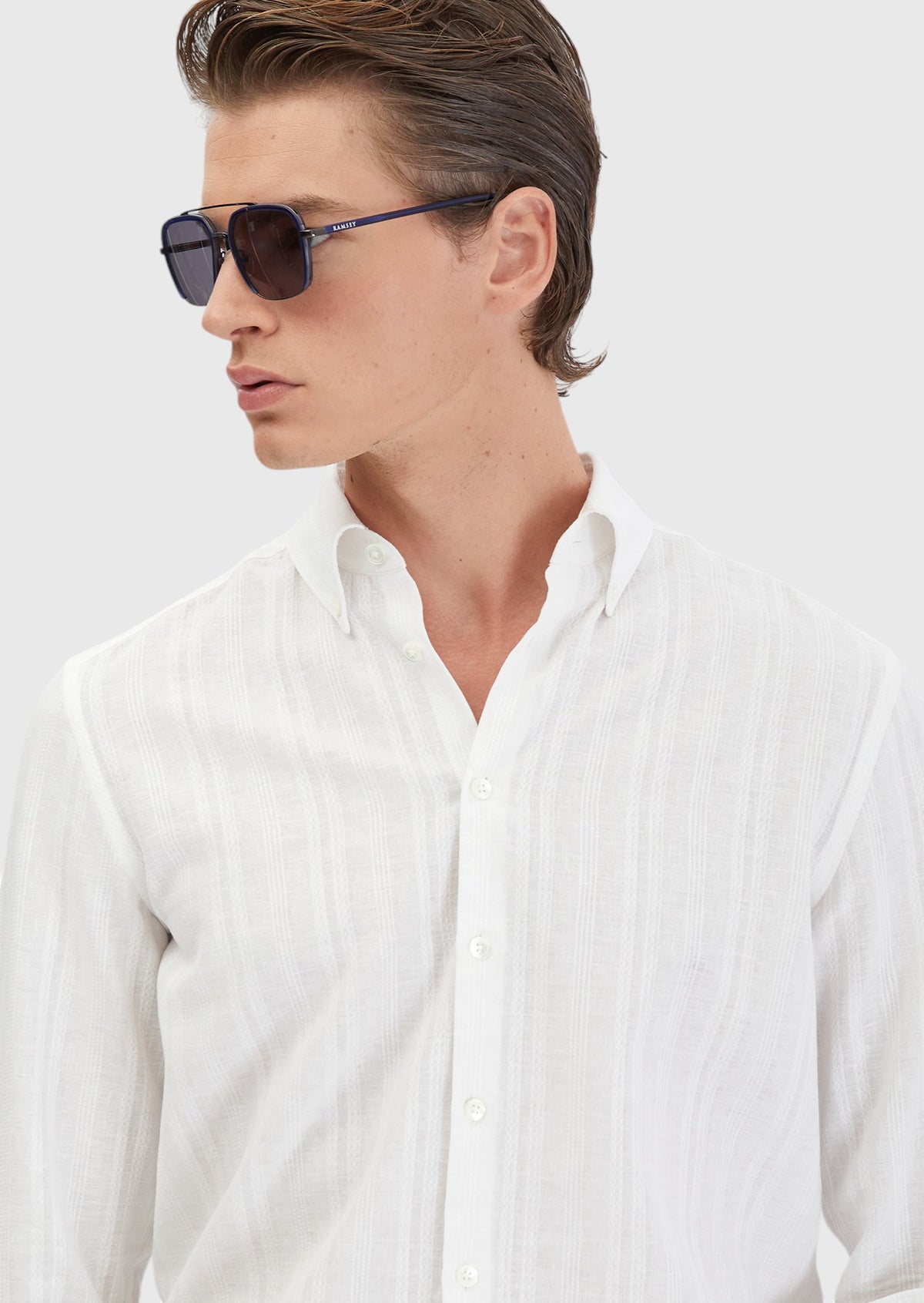 Beyaz Düz Casual Fit Uzun Dokuma Casual Pamuk Karışımlı Gömlek