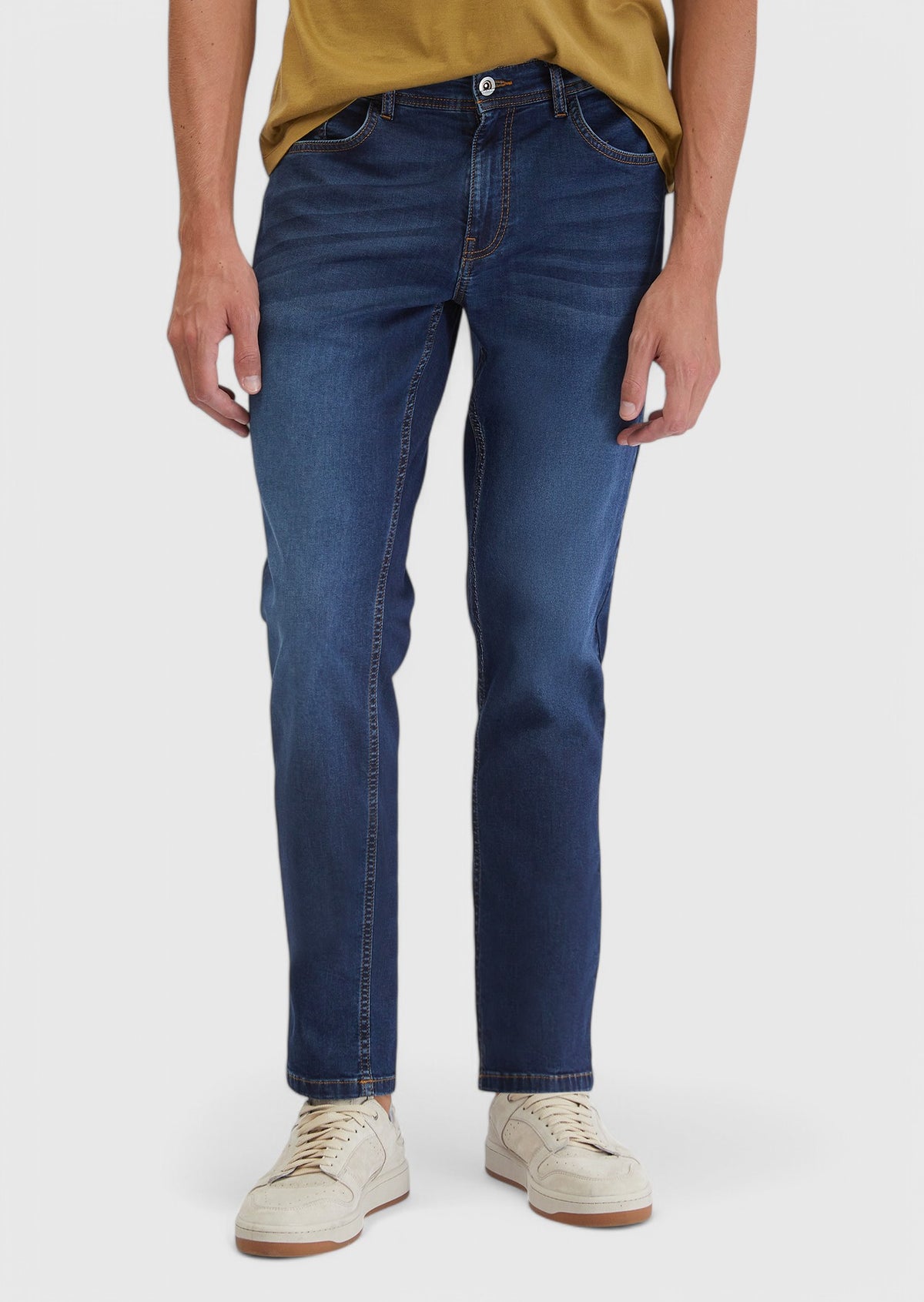 Lacivert Düz Slim Fit Denim Pamuk Karışımlı Pantolon