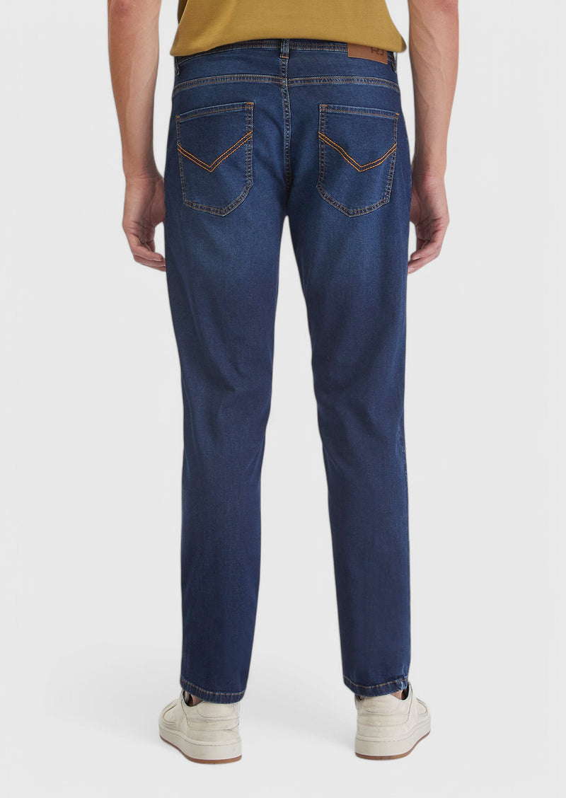 Lacivert Düz Slim Fit Denim Pamuk Karışımlı Pantolon