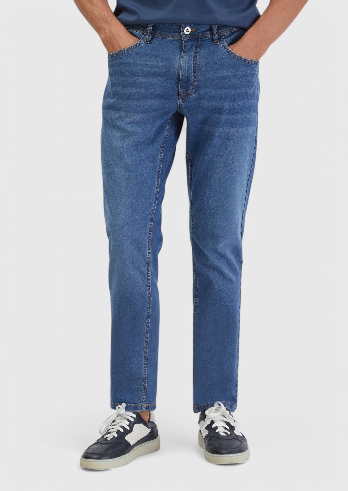 Mavi Düz Slim Fit Denim Pamuk Karışımlı Pantolon