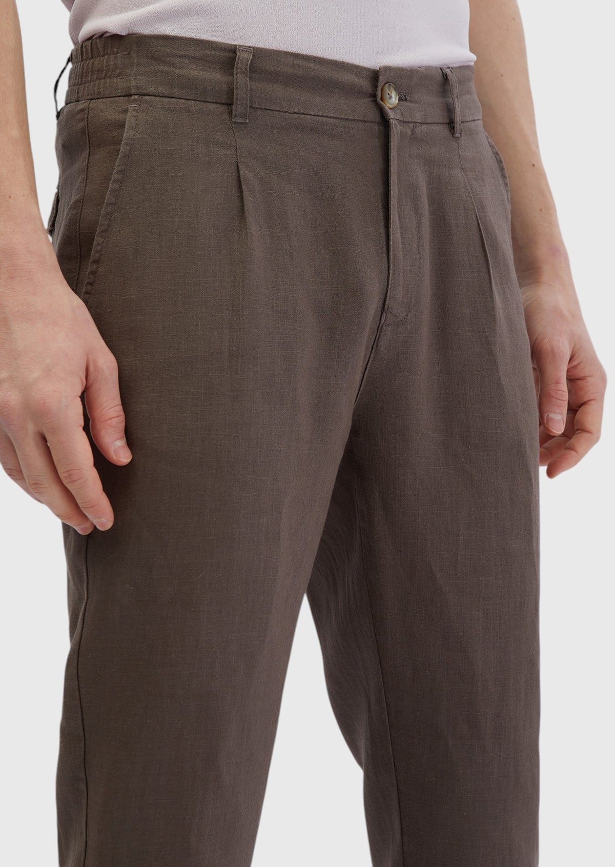Vizon Düz Dokuma Jogging Fit Casual %100 Keten Pantolon