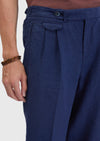 İndigo Çizgili Dokuma Carrot Fit Casual %100 Keten Pantolon