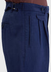 İndigo Çizgili Dokuma Carrot Fit Casual %100 Keten Pantolon