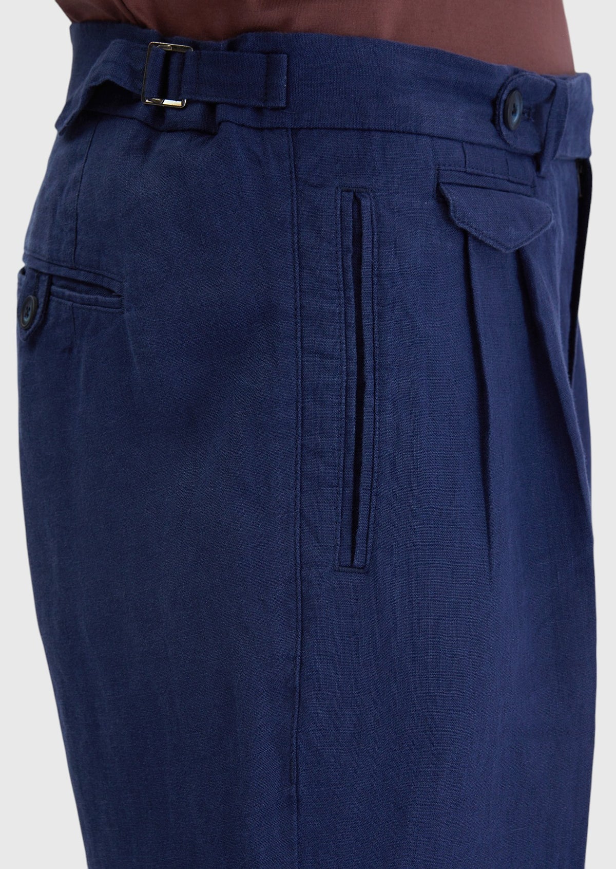 İndigo Çizgili Dokuma Carrot Fit Casual %100 Keten Pantolon