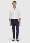 Lacivert Düz Dokuma Slim Fit Casual Keten Karışımlı Pantolon