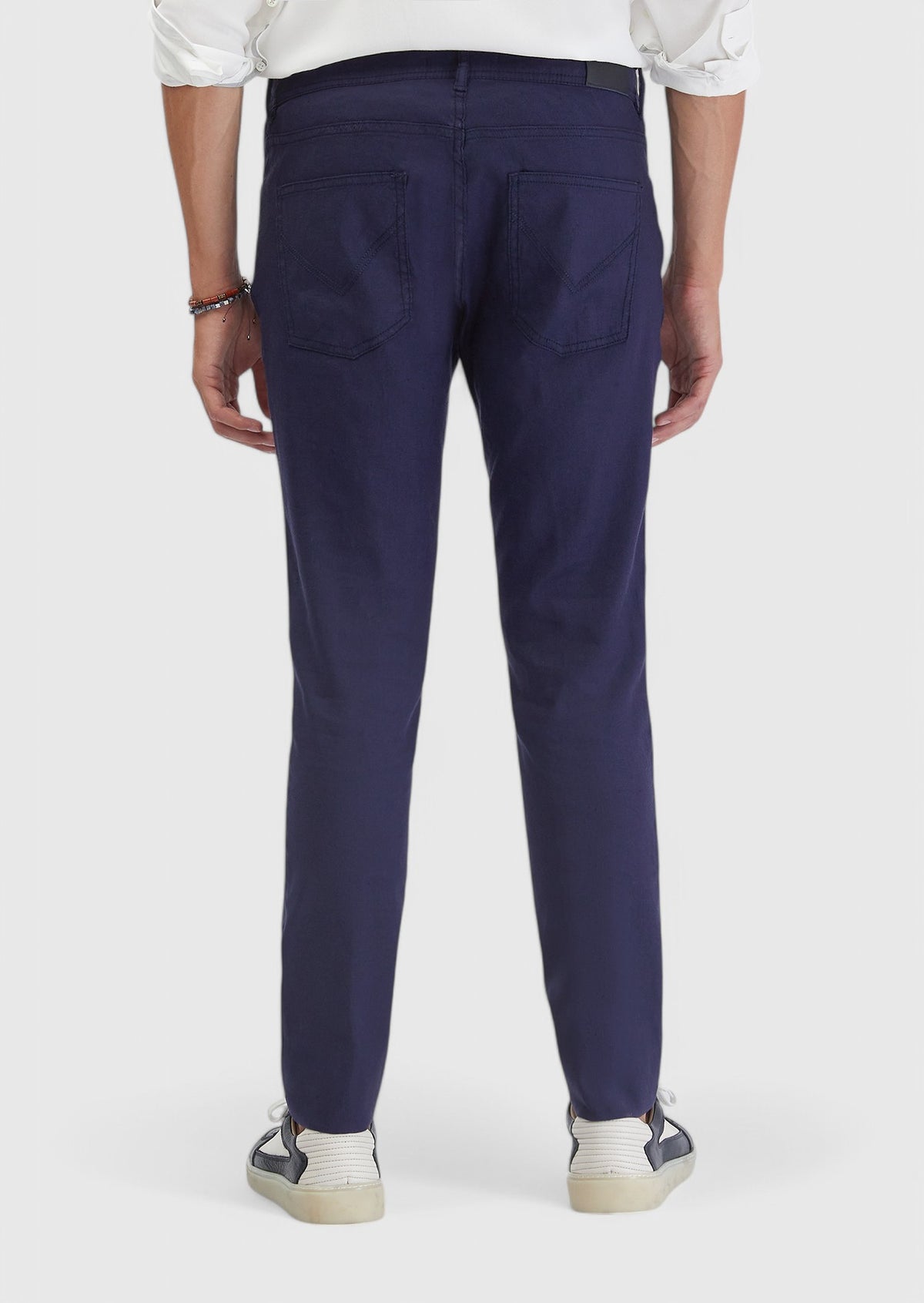 Lacivert Düz Dokuma Slim Fit Casual Keten Karışımlı Pantolon
