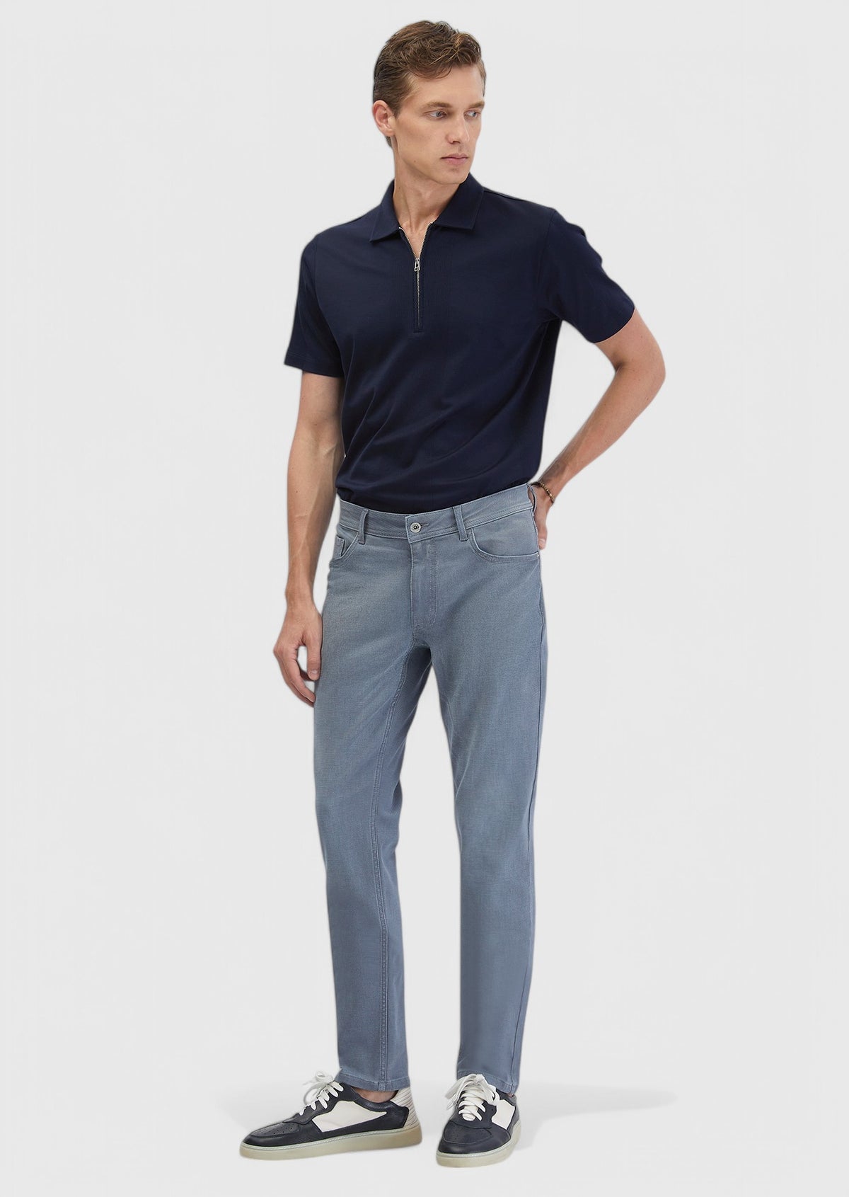 Mavi Düz Slim Fit Denim Pamuk Karışımlı Pantolon