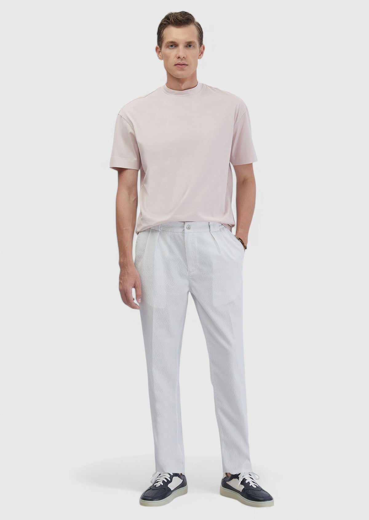 White Weaving Jogging Fit Casual Trousers