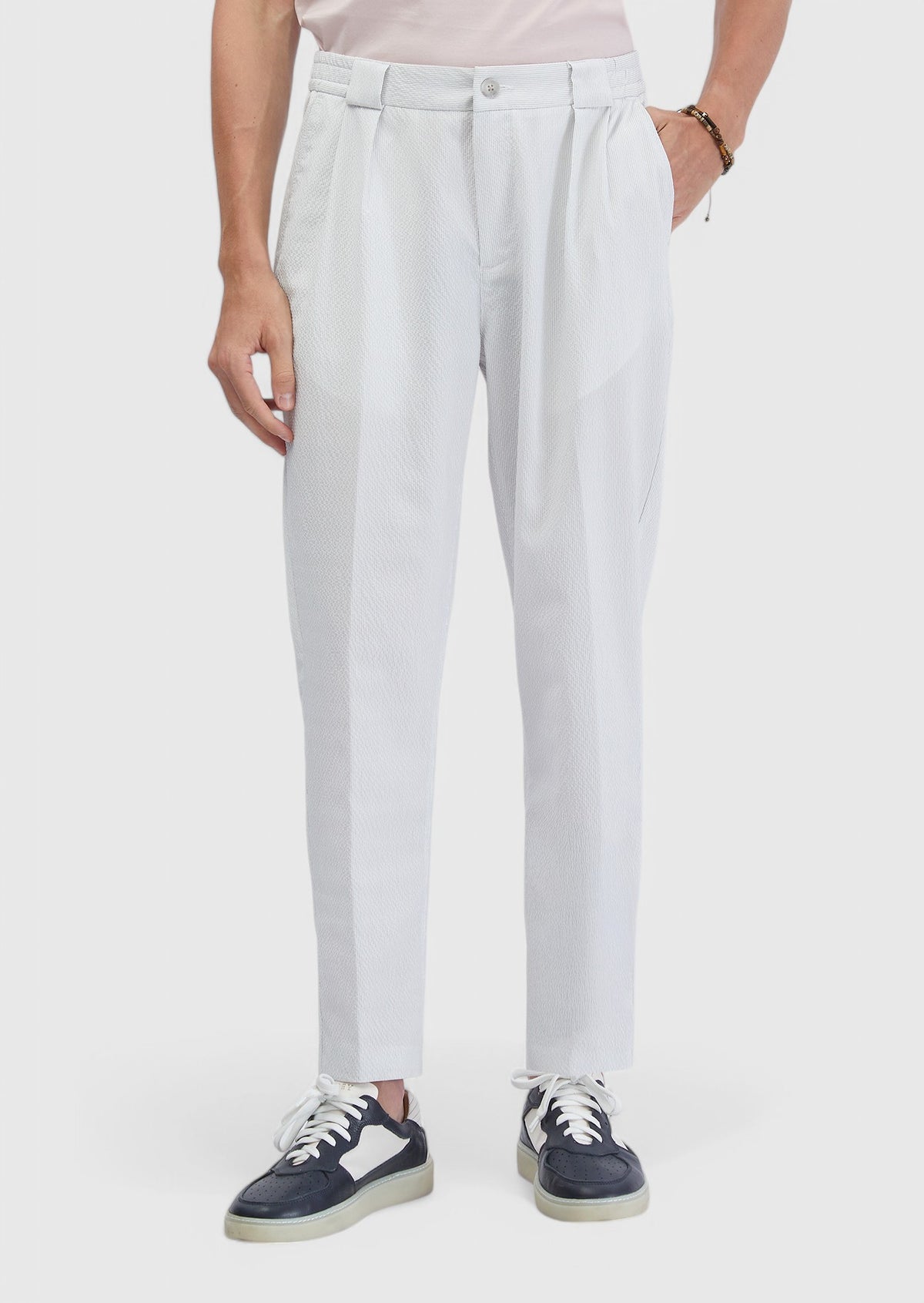 Beyaz Çizgili Dokuma Jogging Fit Casual Pantolon