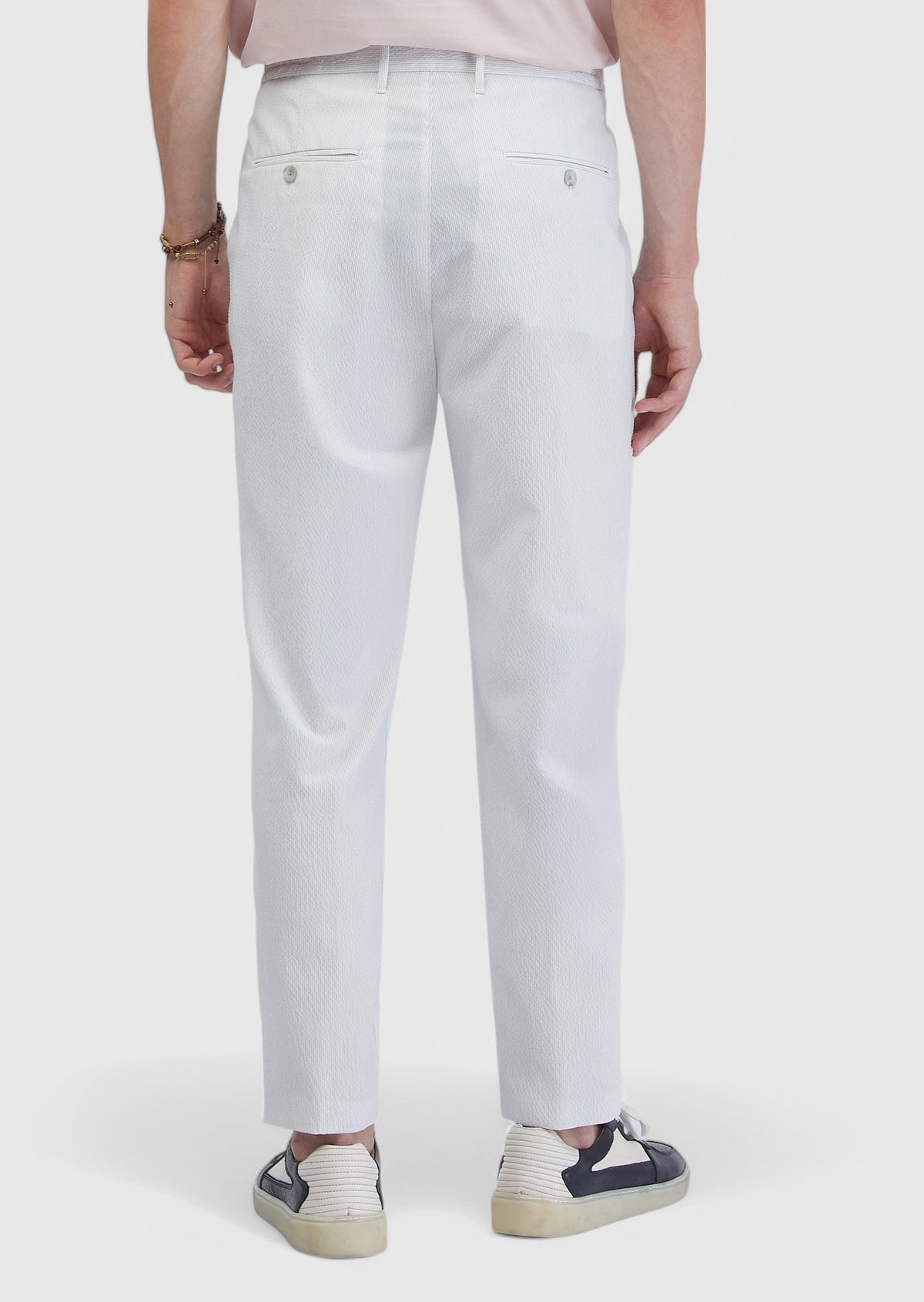 Beyaz Çizgili Dokuma Jogging Fit Casual Pantolon