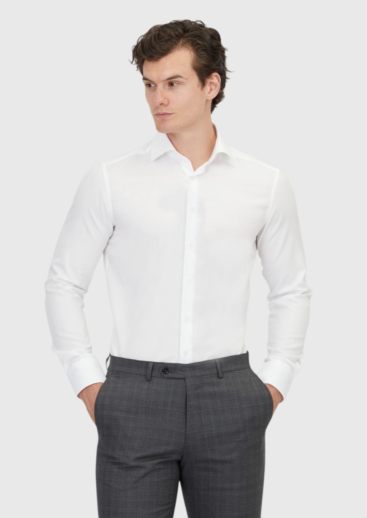 White Regular Fit Long Weaving Classical 100% Cotton Shirt