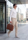 Ekru Çizgili Casual Fit Uzun Dokuma Casual Pamuk Karışımlı Gömlek