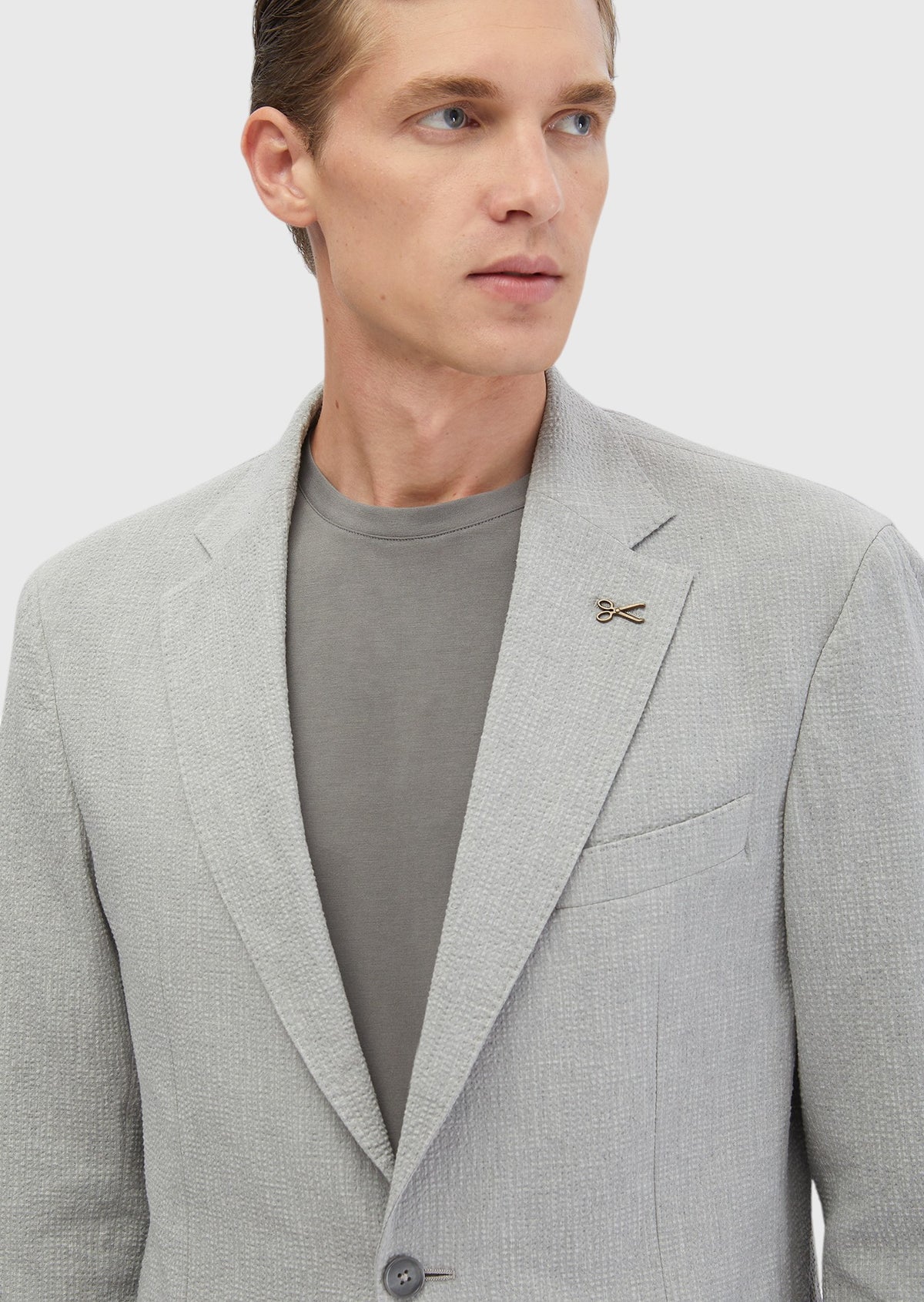 Açık Gri Desenli Zeroweight Slim Fit Pamuk Karışımlı Takım Elbise