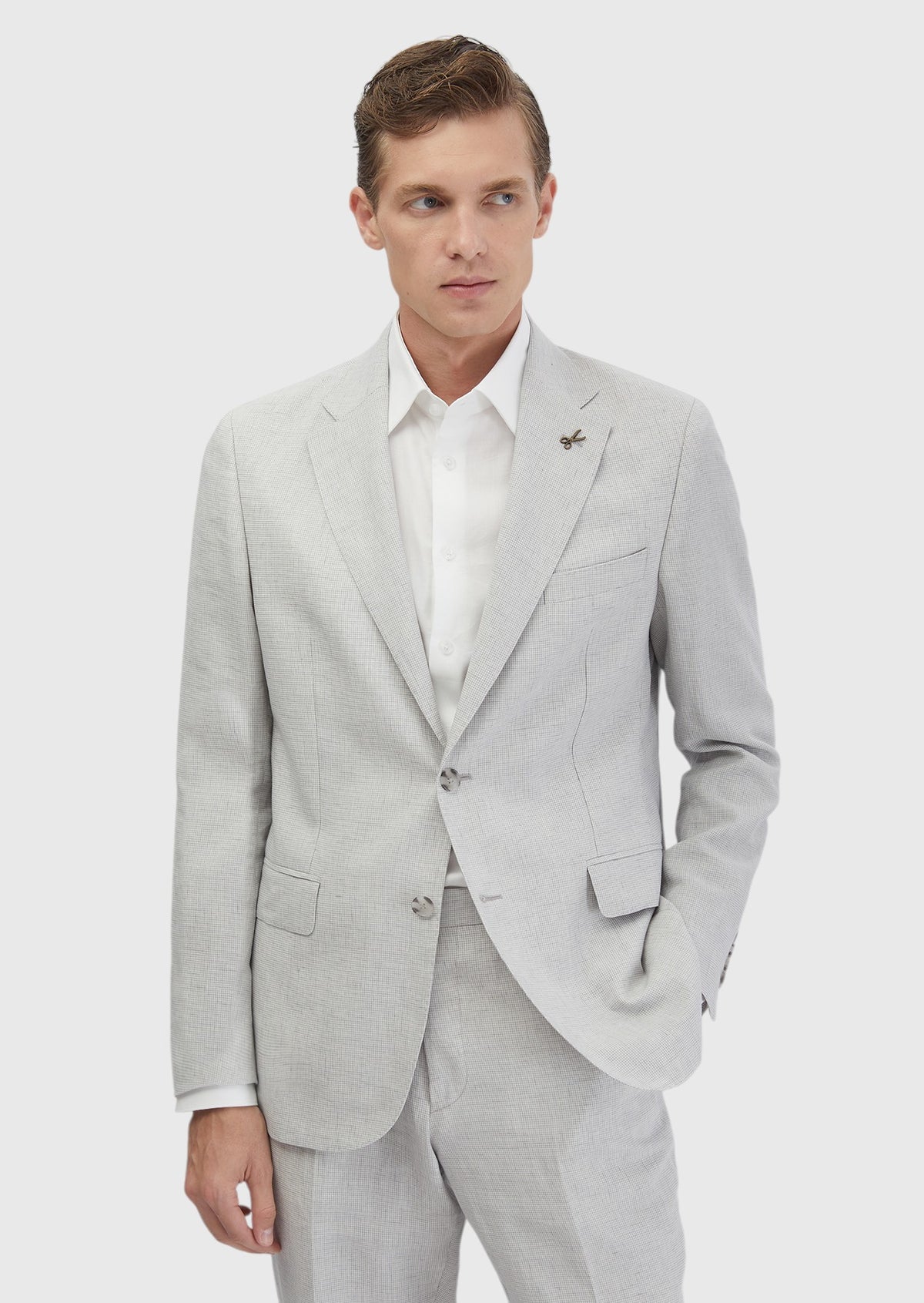Açık Gri Zeroweight Slim Fit Yün Karışımlı Takım Elbise