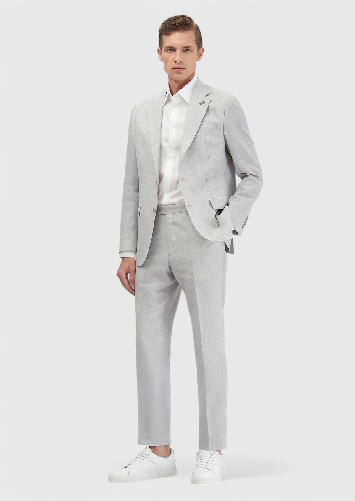 Açık Gri Zeroweight Slim Fit Yün Karışımlı Takım Elbise