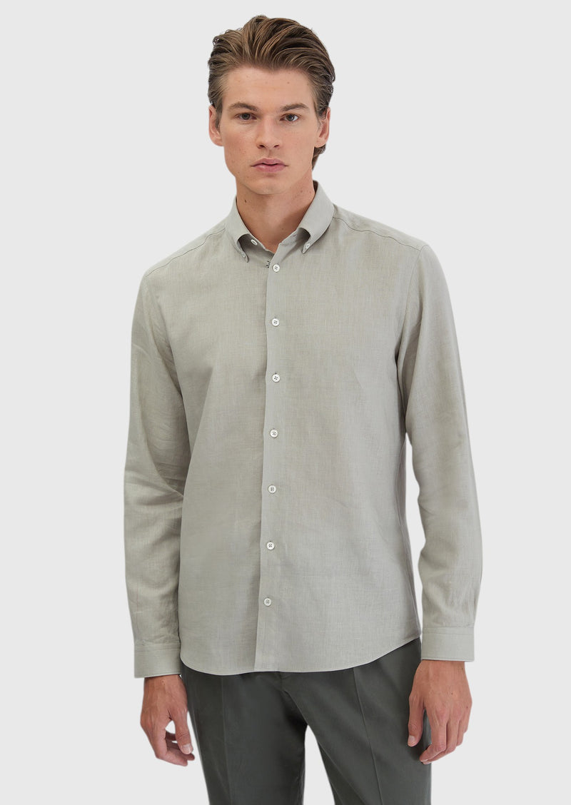 Gri Düz Casual Fit Uzun Dokuma Casual Pamuk Karışımlı Gömlek